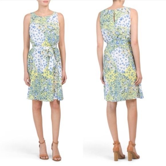 Anne Klein Floral Patchwork Print Mid Length Dress - 10 - Picture 1 of 10
